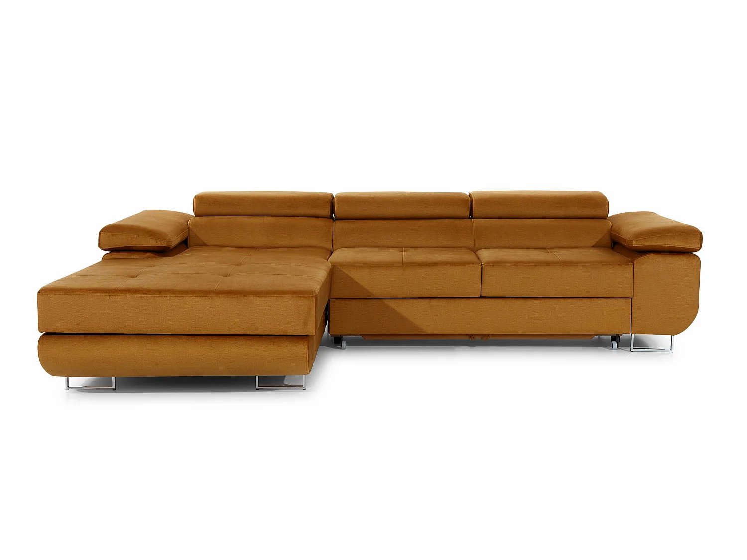 Canapé convertible d'angle gauche velours marron orangé avec rangement Wile 280cm