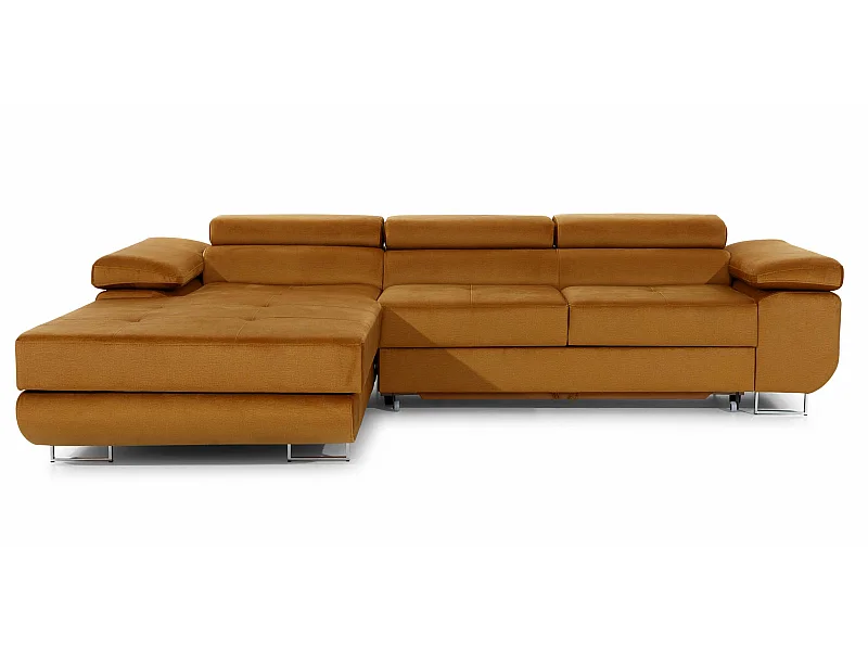 Canapé convertible d'angle gauche velours marron orangé avec rangement Wile 280cm
