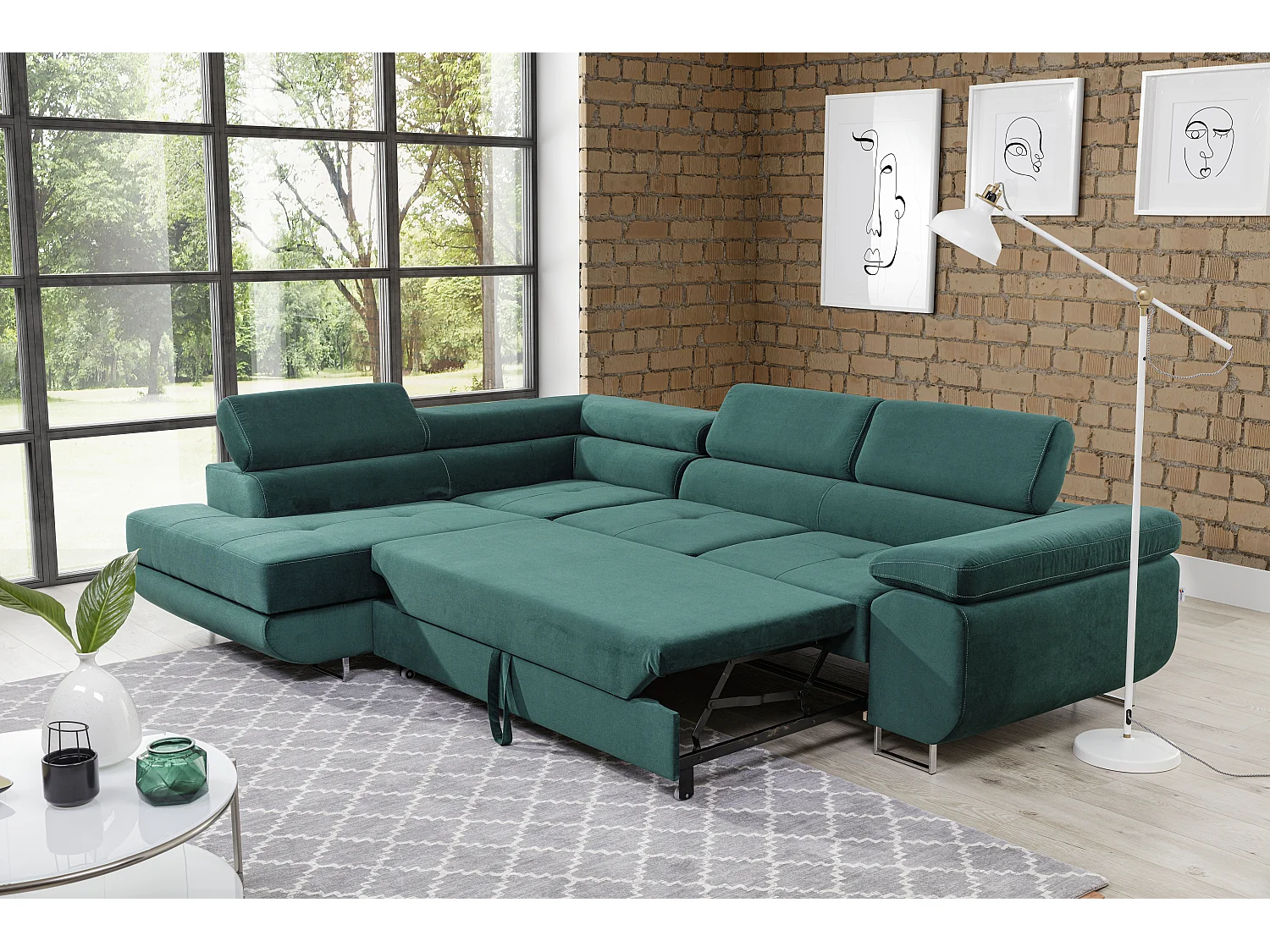 Canapé d'angle gauche convertible tissu noir Marka 275cm