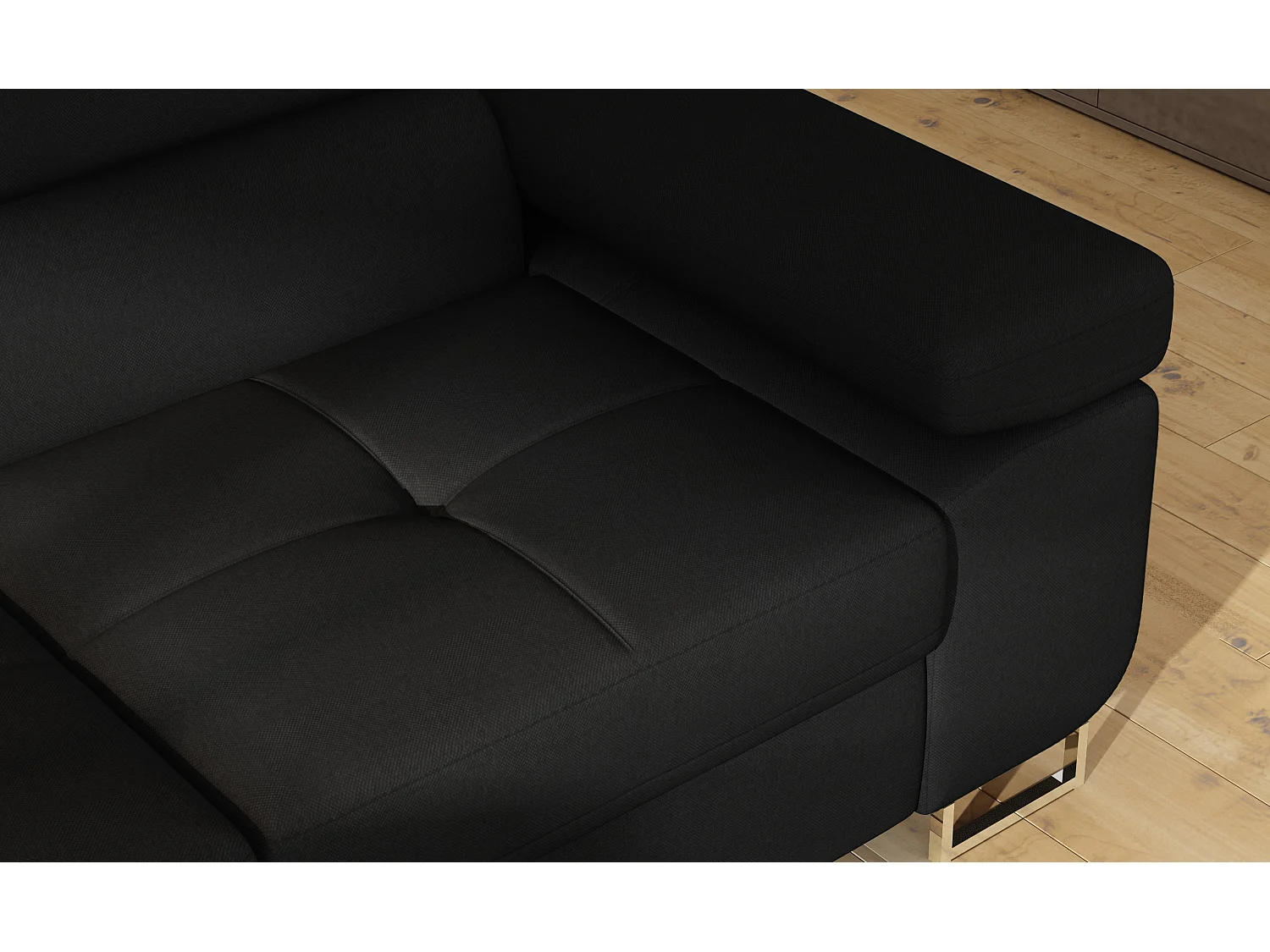 Canapé d'angle convertible tissu MARKA - Coffre et appuis-tête réglables-Noir-angle gauche