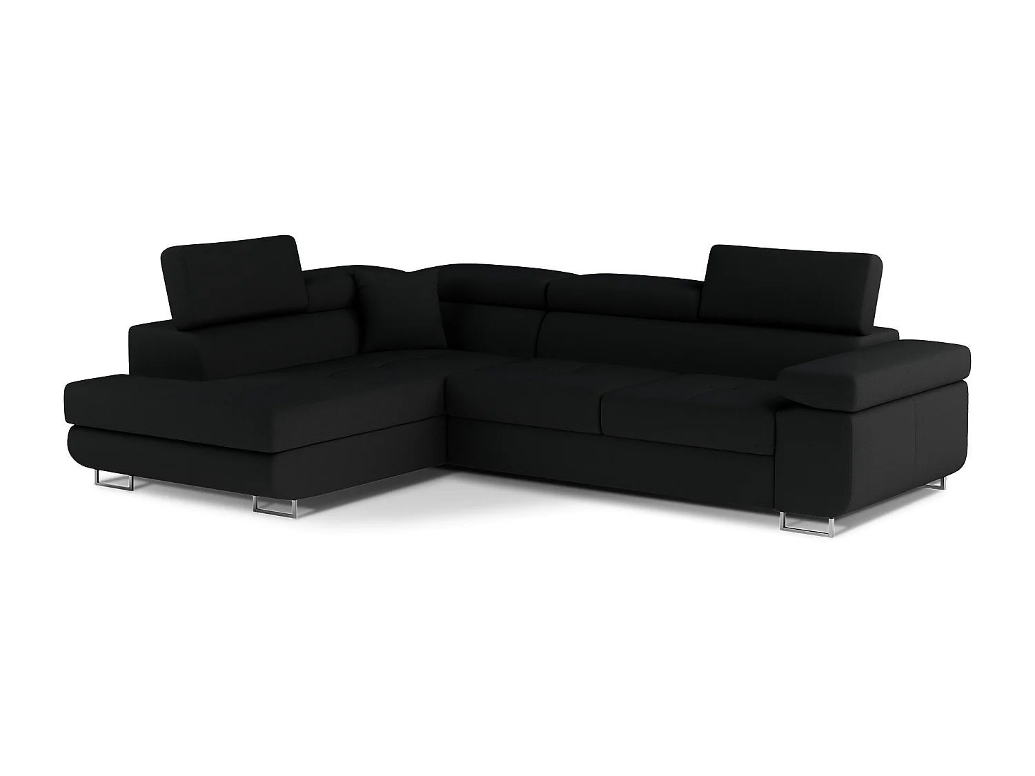 Canapé d'angle convertible tissu MARKA - Coffre et appuis-tête réglables-Noir-angle gauche