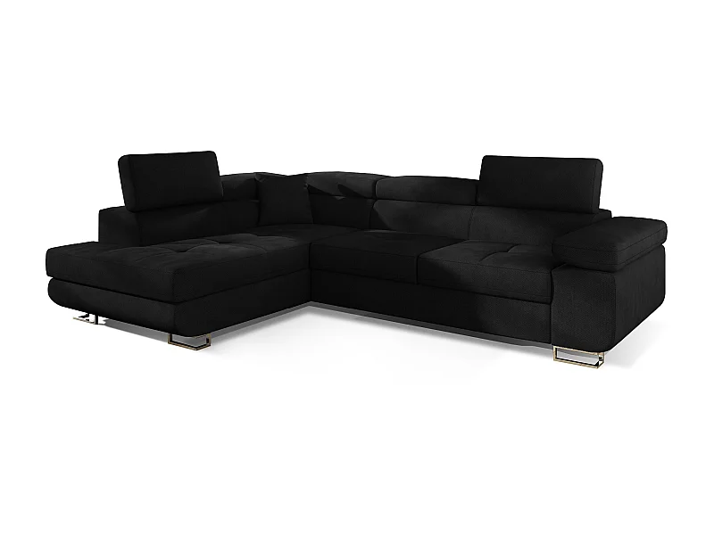 Canapé d'angle gauche convertible tissu noir Marka 275cm