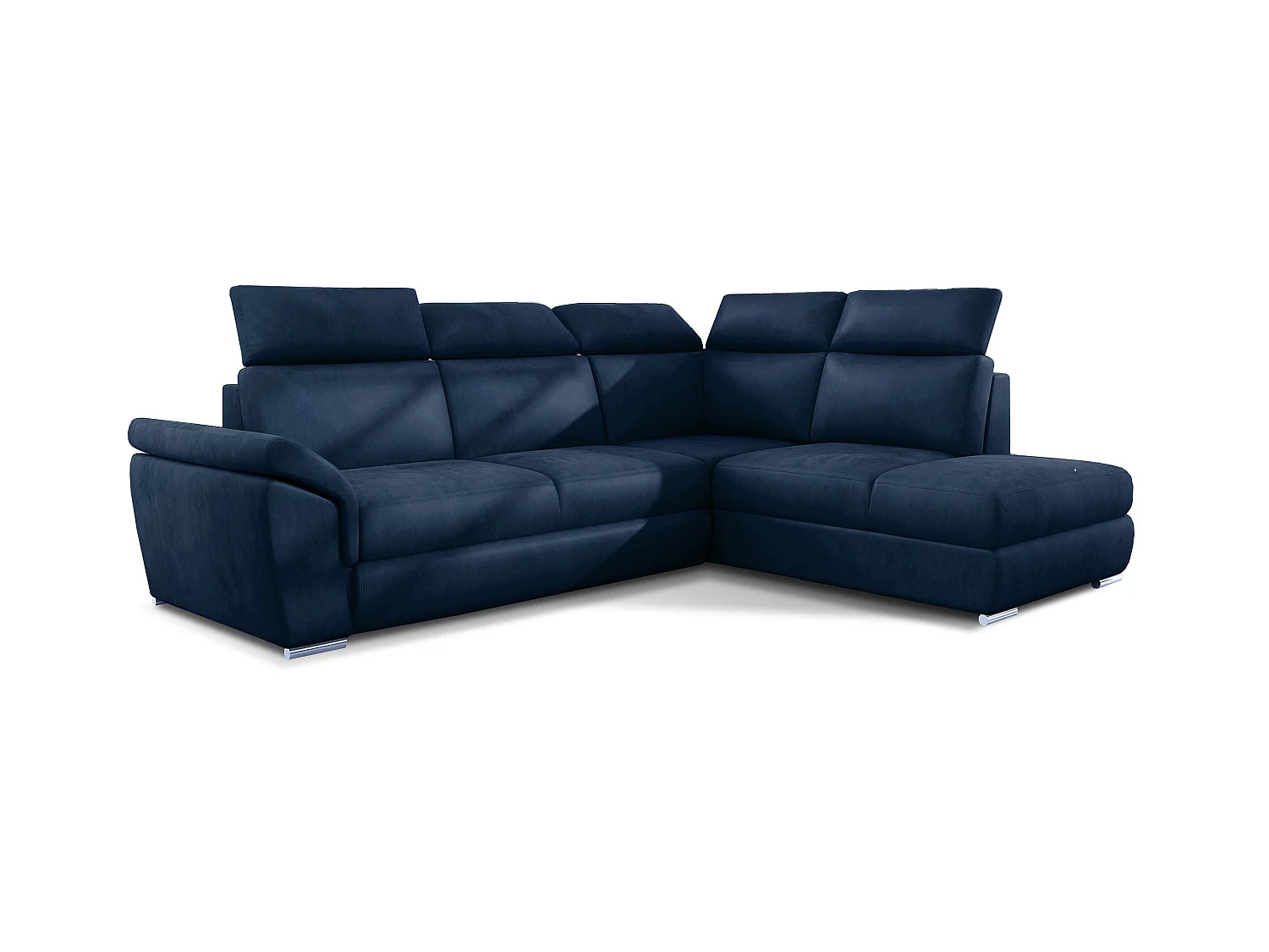 Canapé angle droit convertible velours bleu foncé avec appuis-tête réglables Kepita 260cm