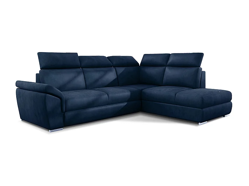 Canapé angle droit convertible velours bleu foncé avec appuis-tête réglables Kepita 260cm