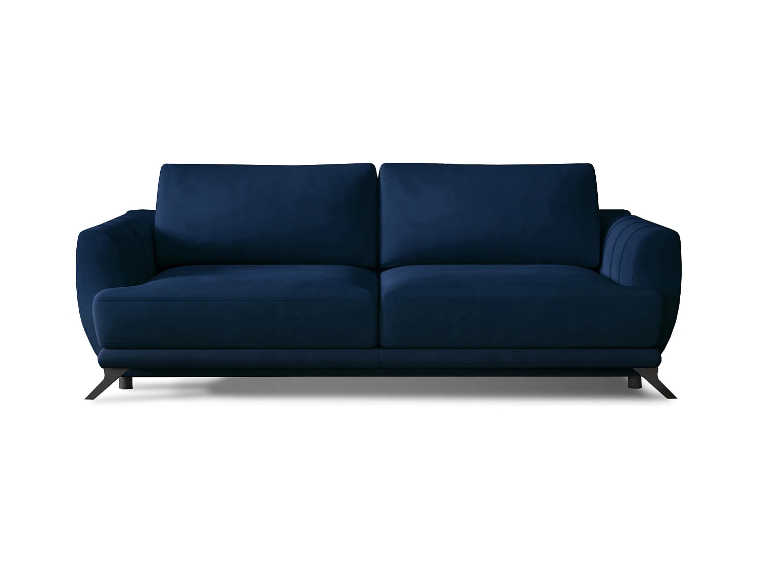 Canapé convertible 3-4 places velours bleu nuit et pieds métal noir Zora 250cm