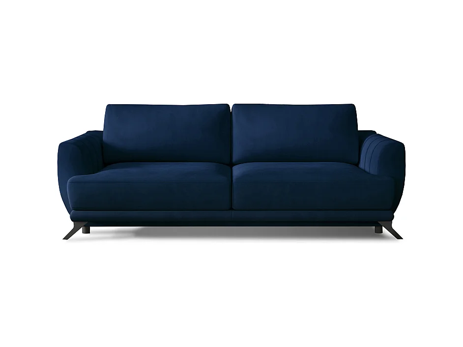 Canapé convertible 3-4 places velours bleu nuit et pieds métal noir Zora 250cm