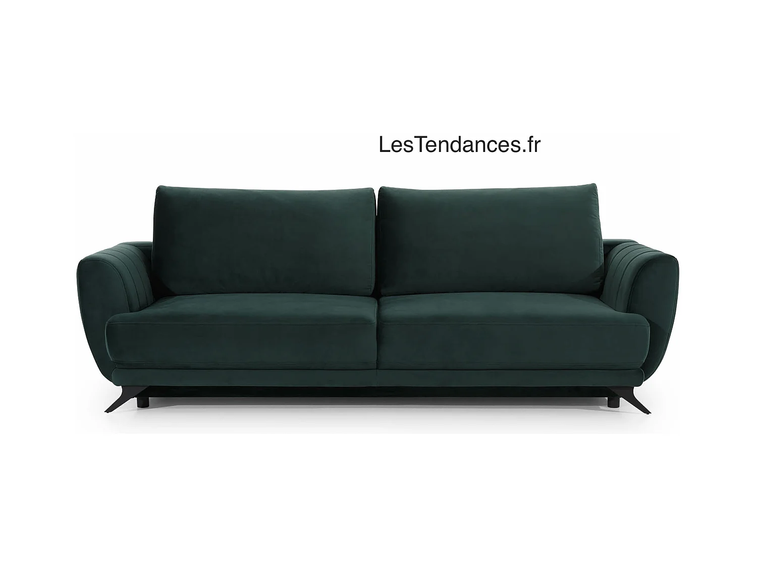 Canapé convertible 3-4 places velours bleu nuit et pieds métal noir Zora 250cm