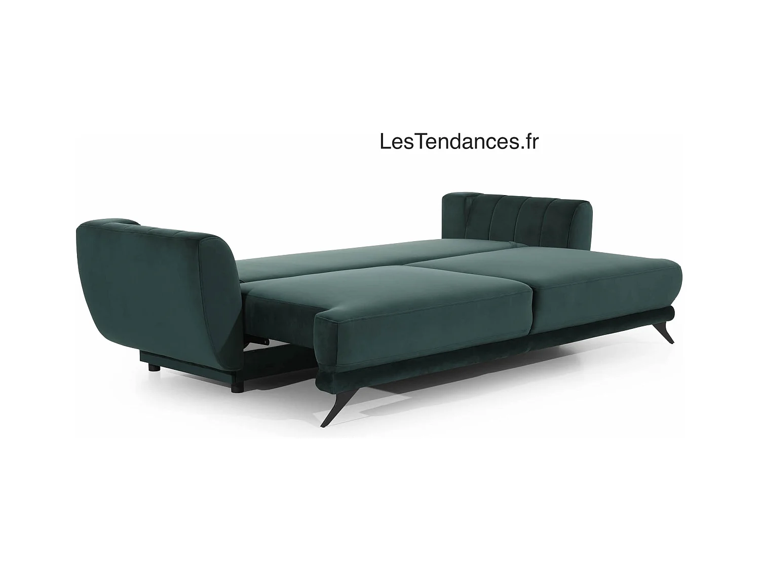 Canapé convertible 3-4 places velours bleu nuit et pieds métal noir Zora 250cm