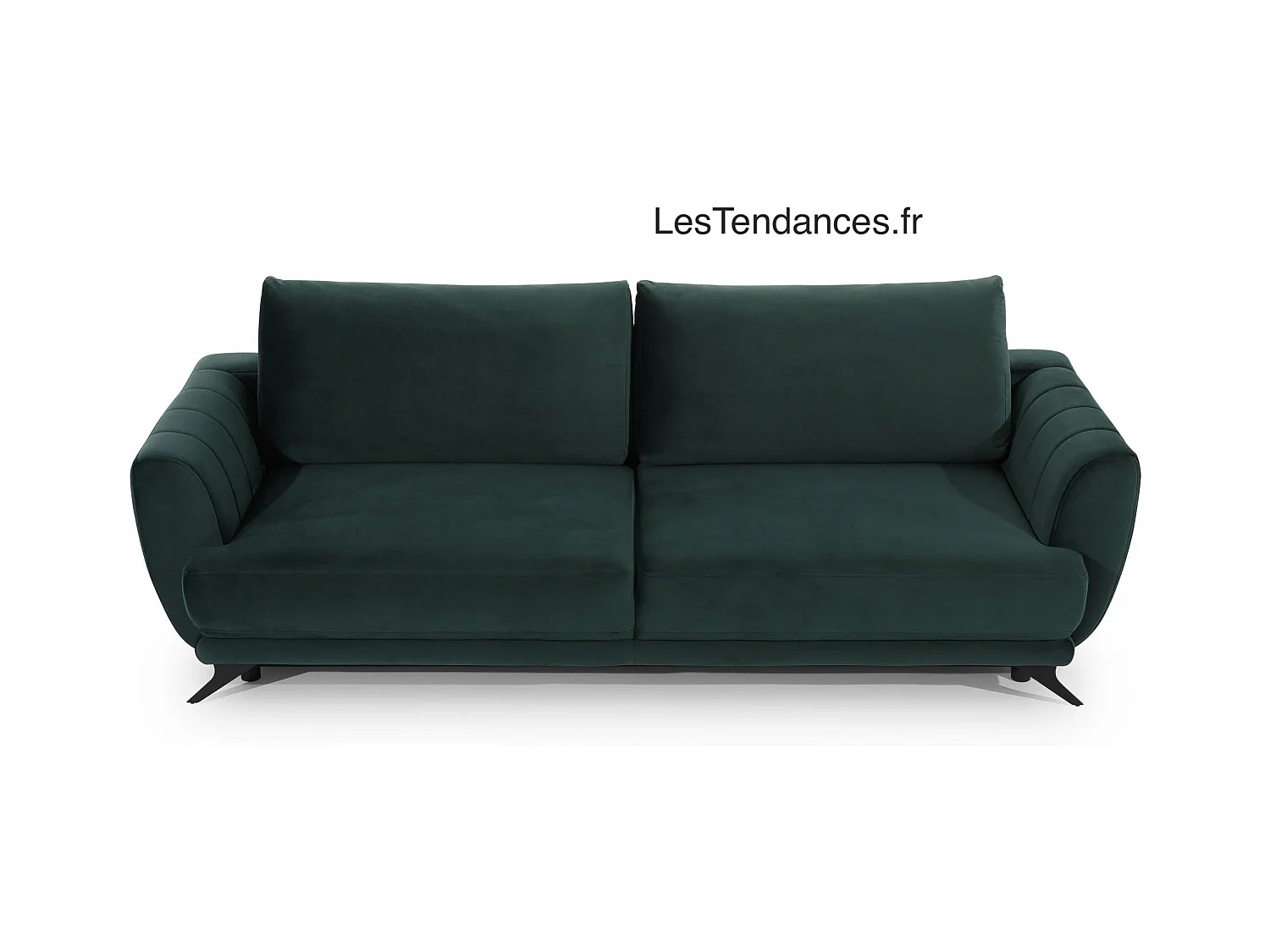 Canapé convertible 3-4 places velours bleu nuit et pieds métal noir Zora 250cm