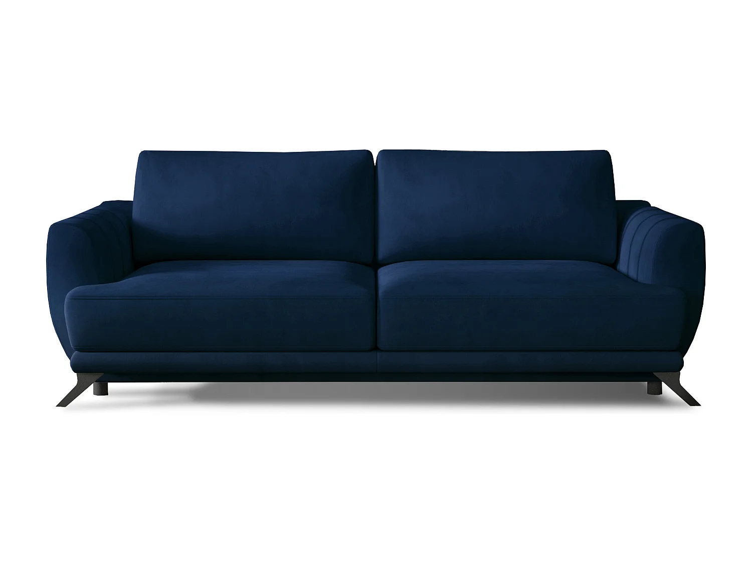 Canapé convertible 3-4 places velours bleu nuit et pieds métal noir Zora 250cm