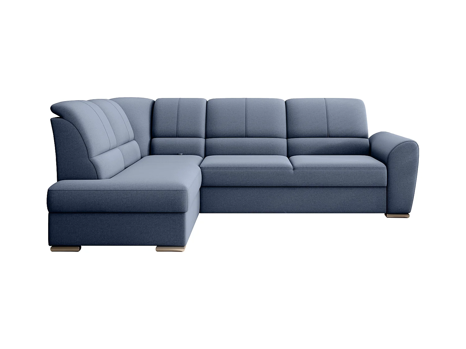 Canapé angle gauche convertible tissu bleu et pieds acier chromé Zabor 270cm