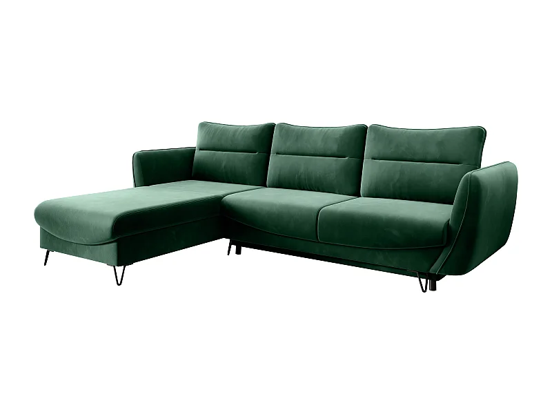 Canapé d'angle gauche convertible tissu vert foncé Zurik 276cm