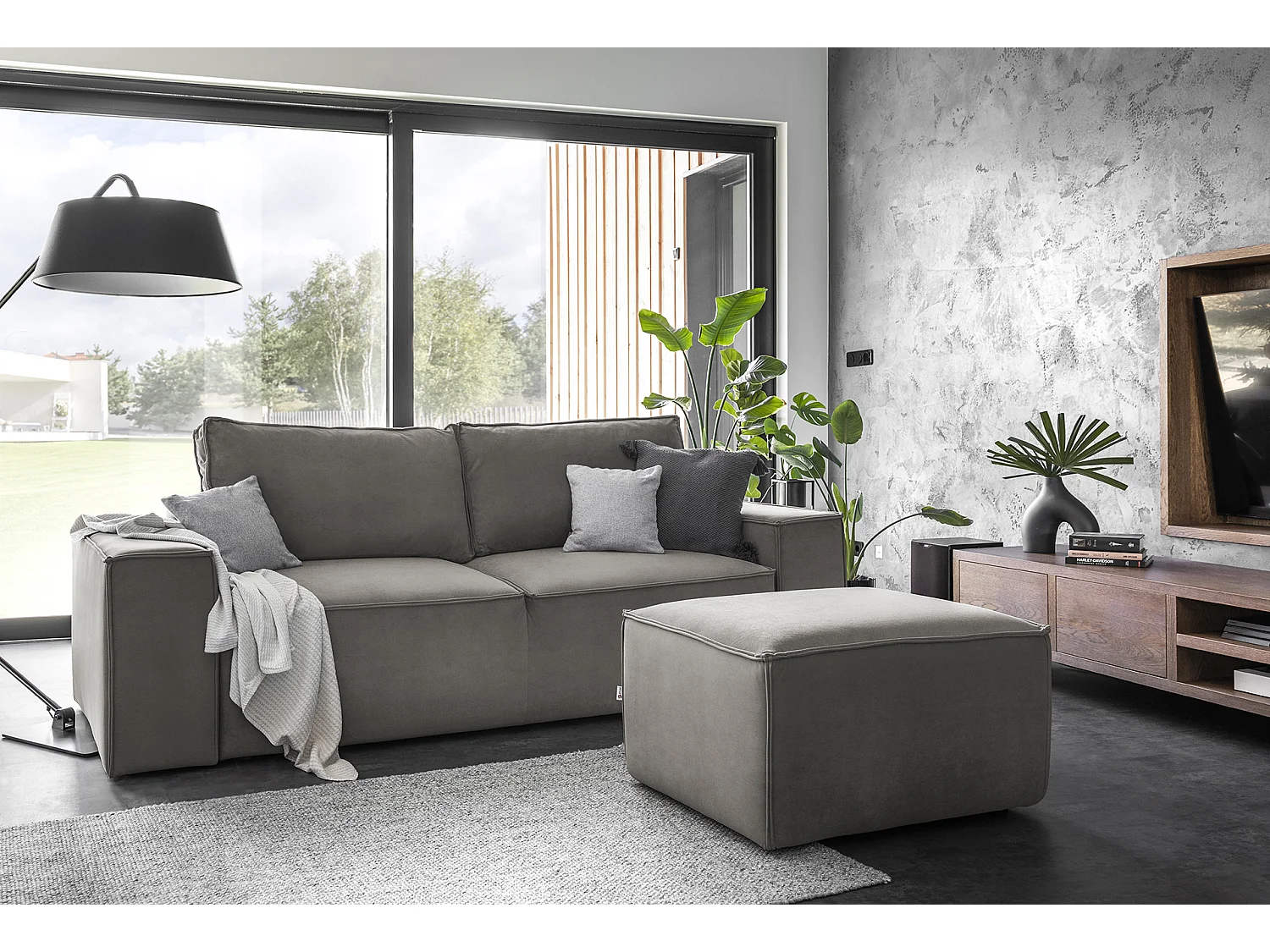 Grote WILACE fluwelen slaapbank - Modern en elegant comfort-Kleur Taupe grijs