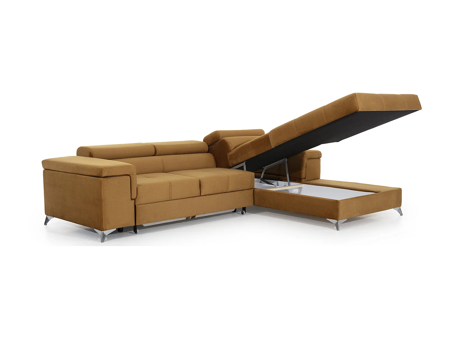 Fluwelen converteerbare hoekbank met verstelbare hoofdsteunen Rikaro 280 cm-Kleur -juiste hoek