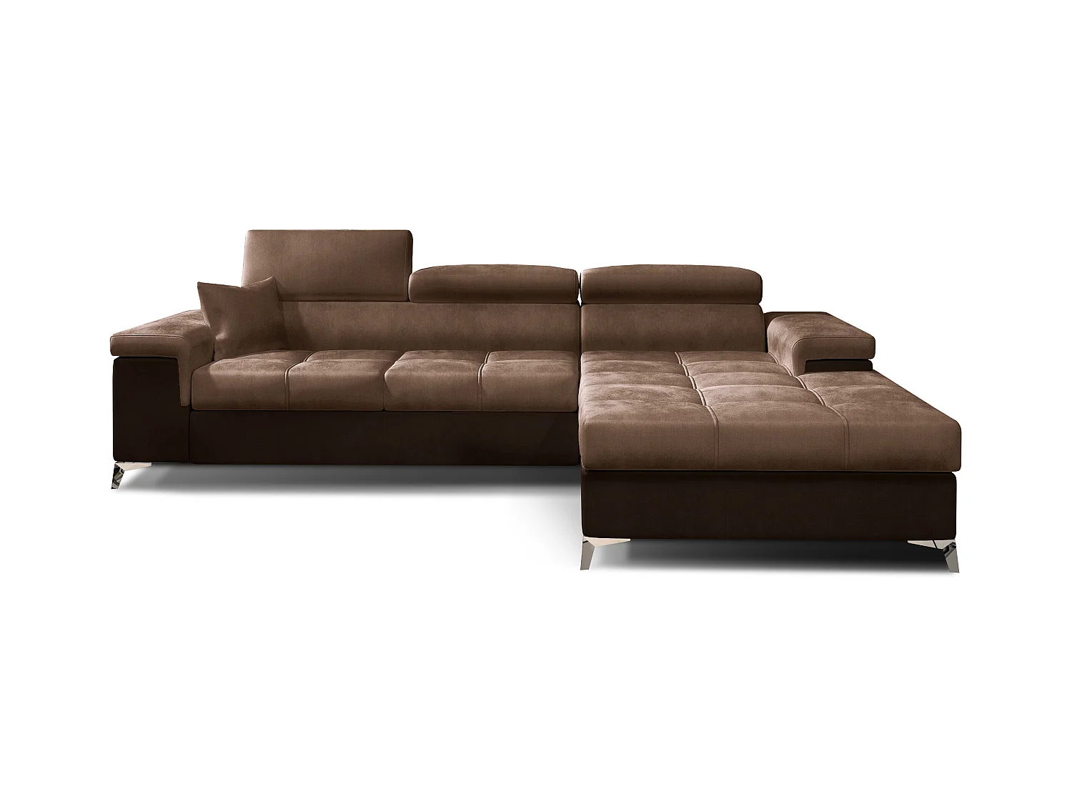 Canapé angle droit convertible velours marron clair et foncé avec appuis-tête réglables Rikaro 280cm