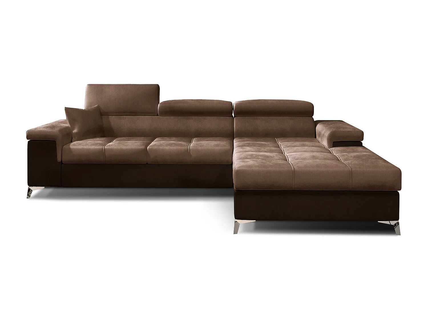 Canapé angle droit convertible velours marron clair et foncé avec appuis-tête réglables Rikaro 280cm