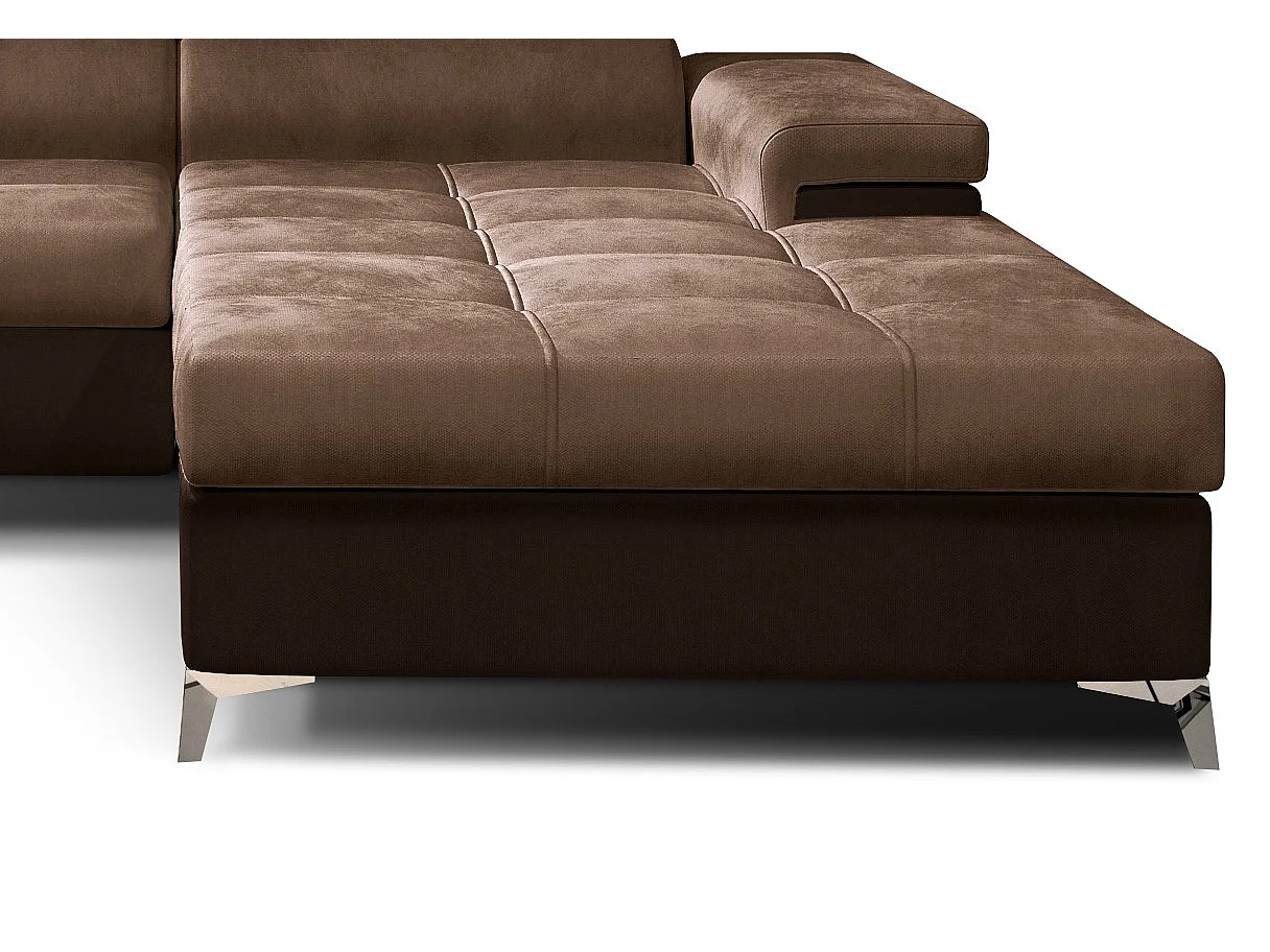 Canapé angle droit convertible velours marron clair et foncé avec appuis-tête réglables Rikaro 280cm