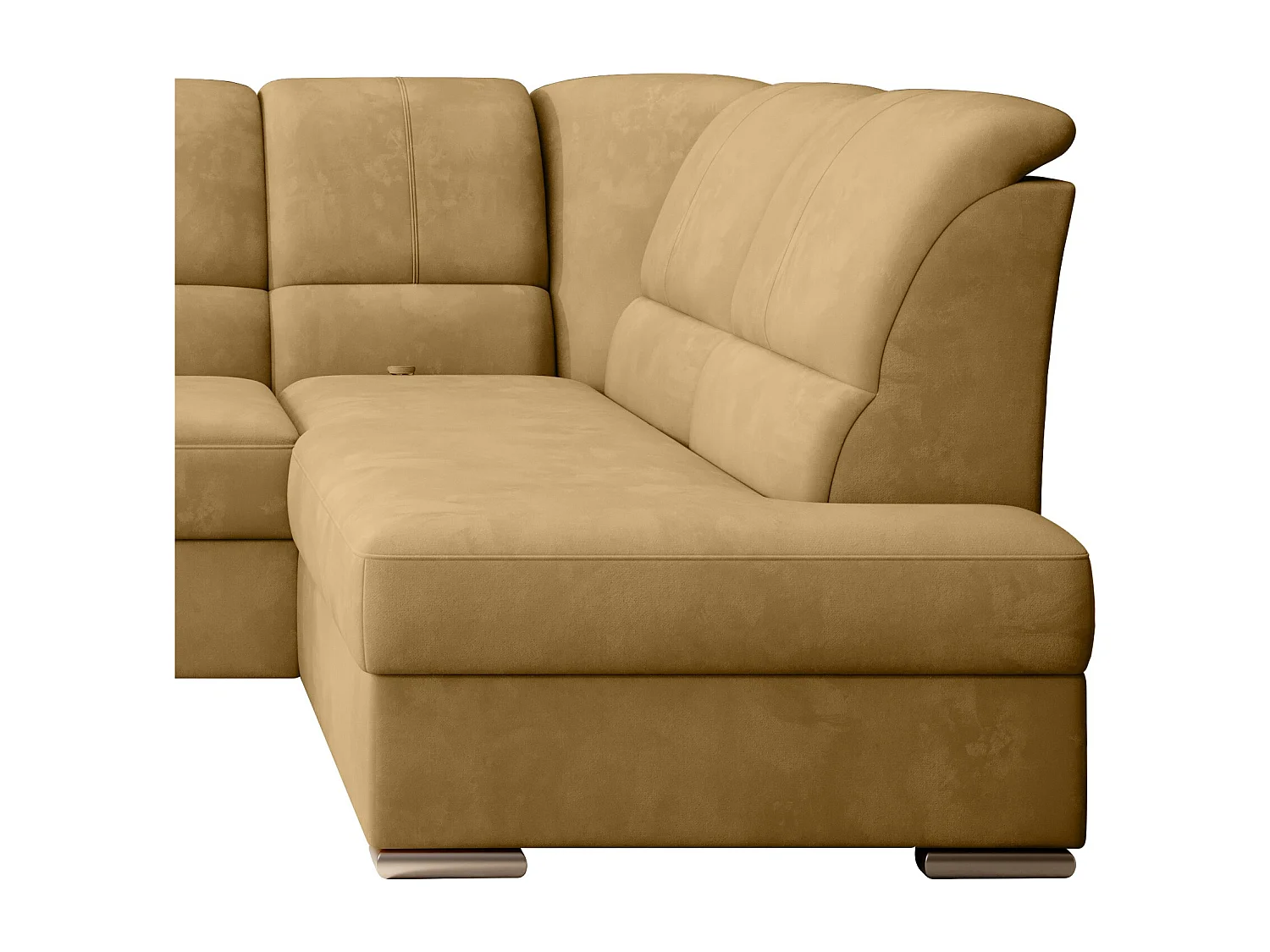 Converteerbare hoekbank rechts in zachtgele stof en chroomstalen poten Zabor 270 cm