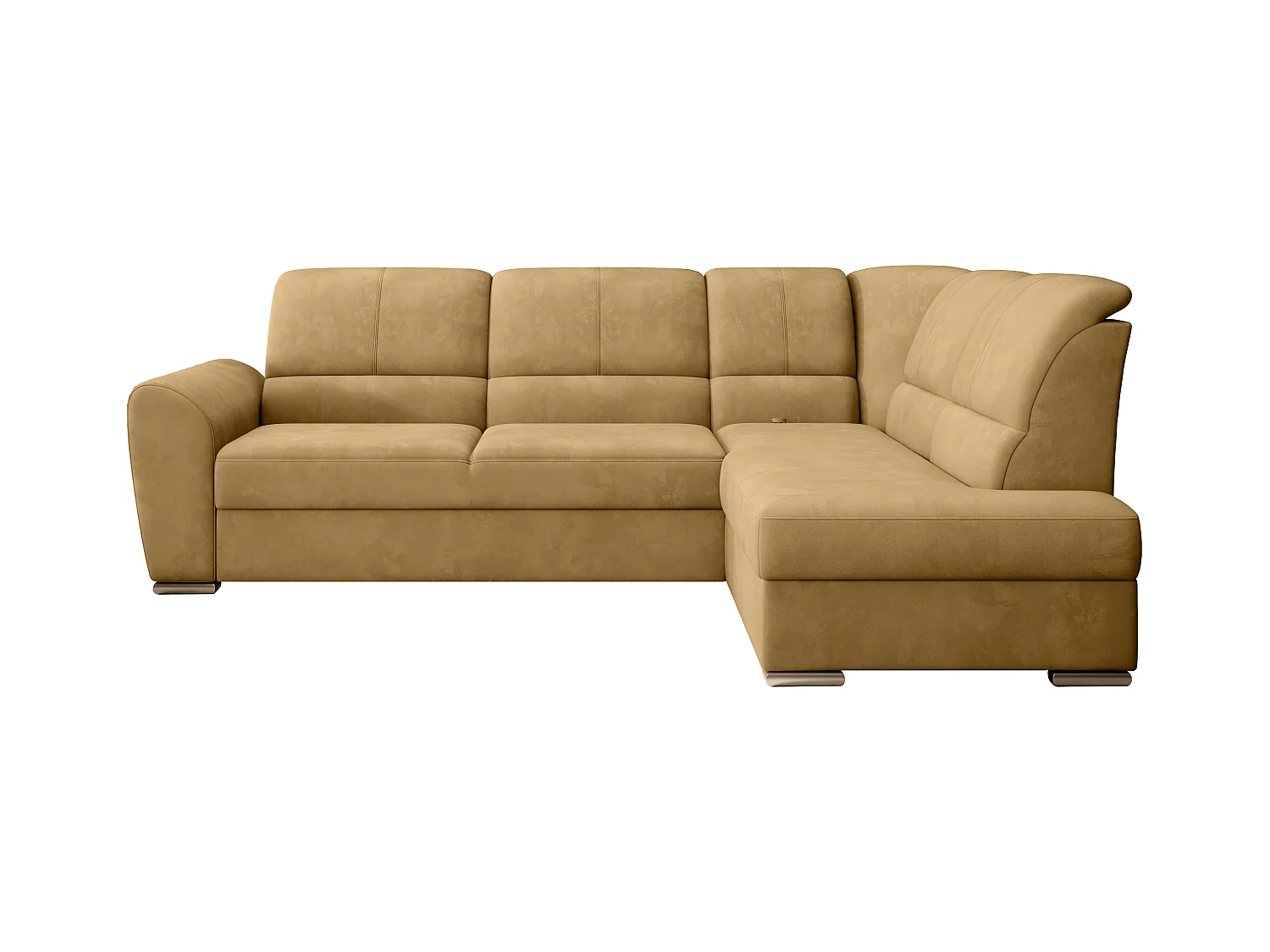 Canapé angle droit convertible tissu doux jaune et pieds acier chromé Zabor 270cm