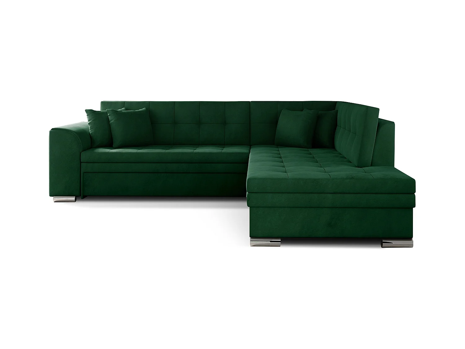 Canapé convertible angle droit velours vert épinard et chromé Pika 260cm