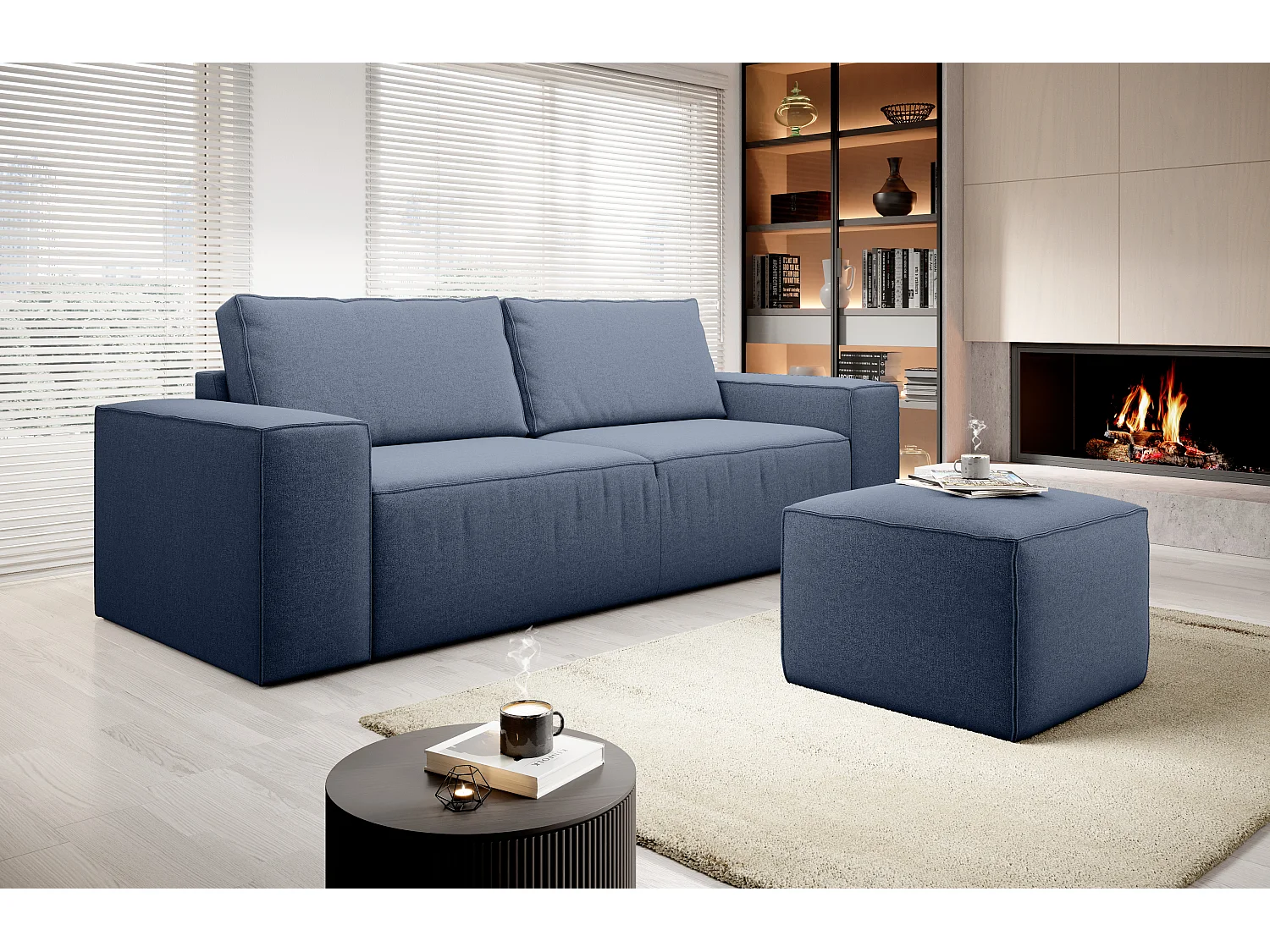 Canapé convertible 4 places tissu bleu clair Willace 260cm
