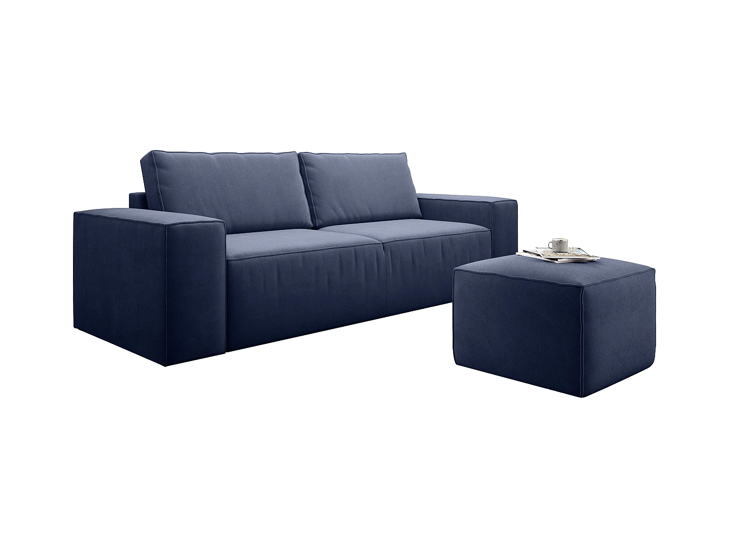 Canapé convertible 4 places tissu bleu turquin Willace 260cm