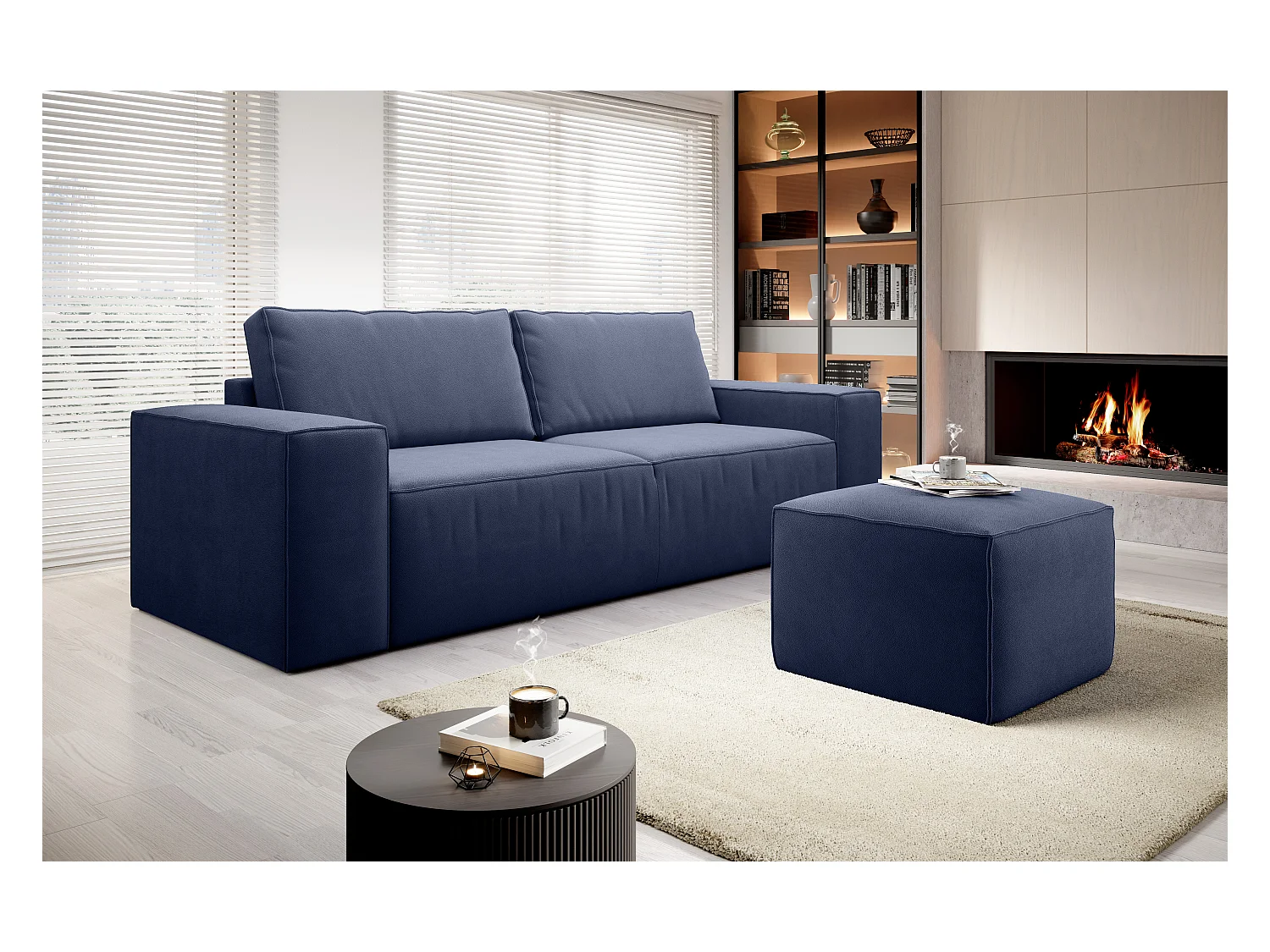 Canapé convertible 4 places tissu bleu turquin Willace 260cm