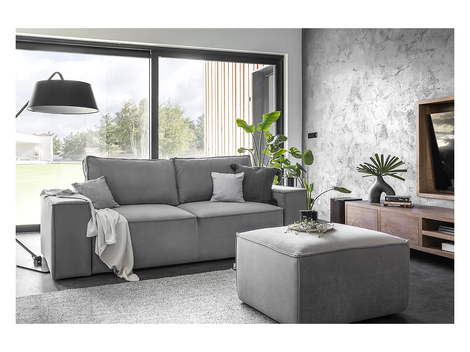 Canapé convertible 4 places tissu bleu turquin Willace 260cm