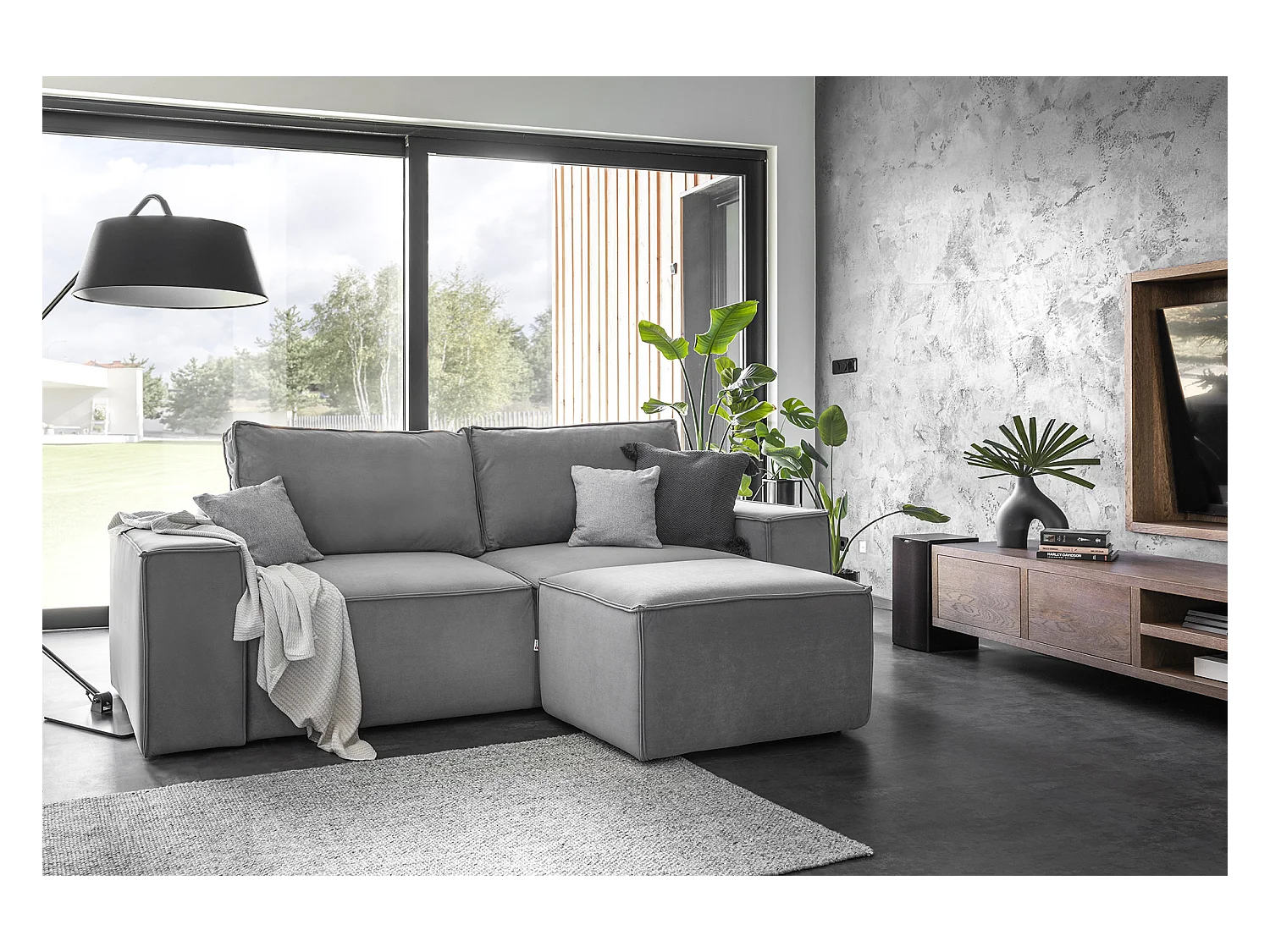 Canapé convertible 4 places tissu bleu turquin Willace 260cm