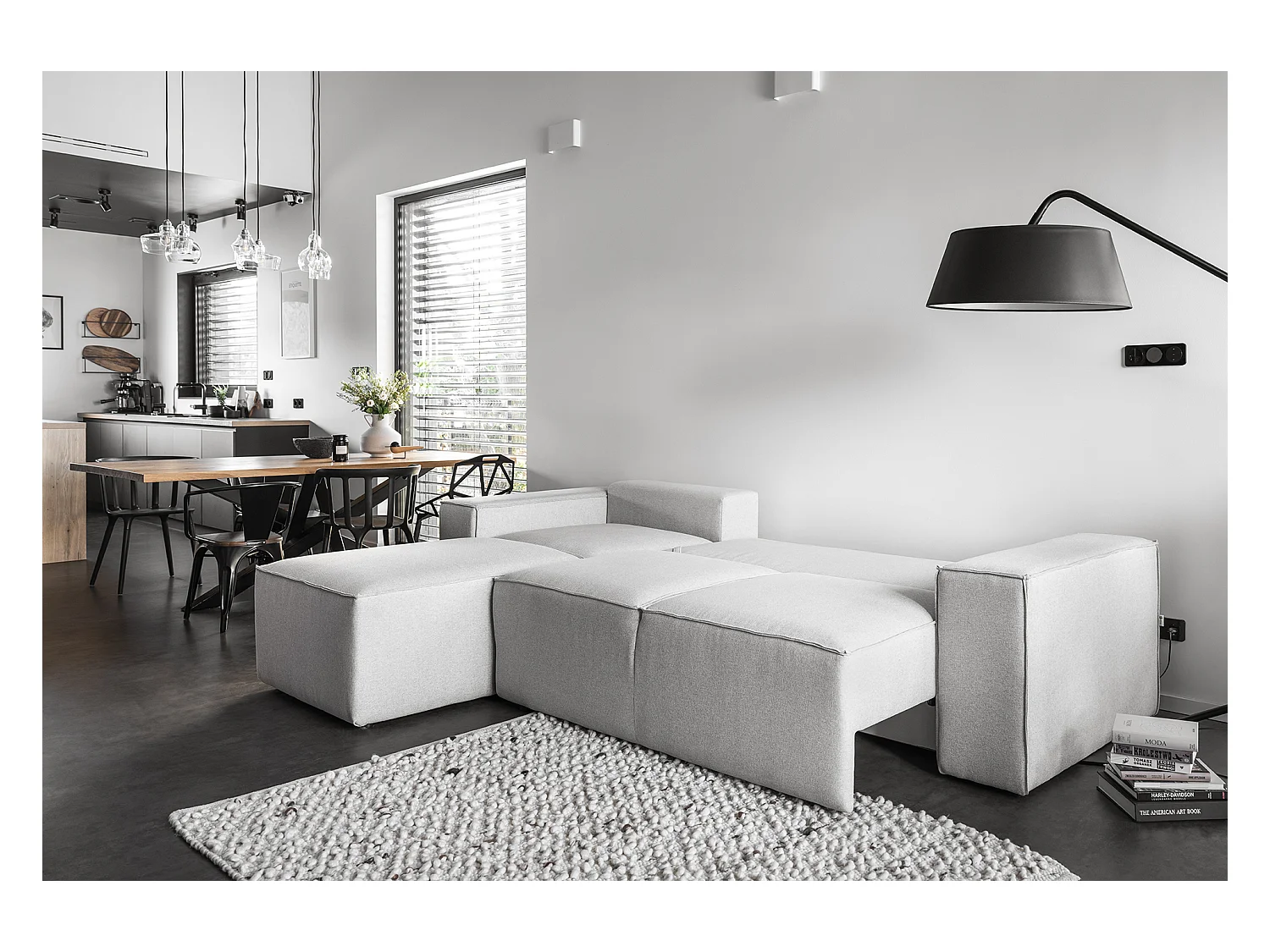 Canapé d'angle gauche convertible moderne tissu beige foncé Willace 302cm