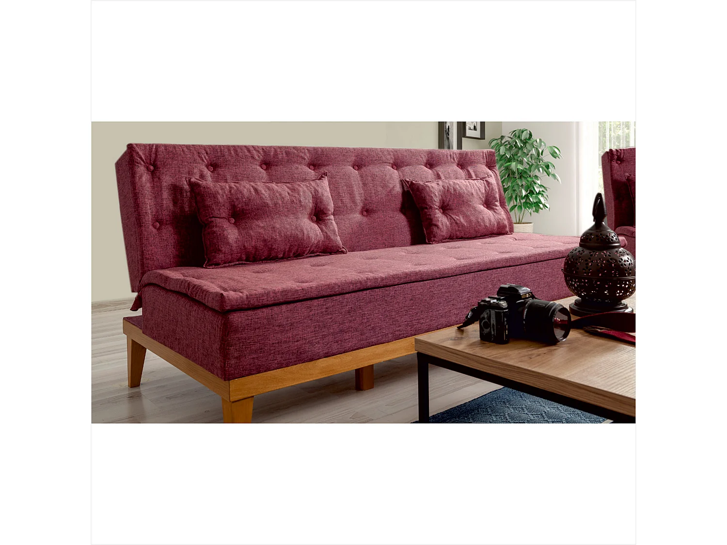 Canapé lit clic clac 3 places tissu bordeaux Sporka 180cm