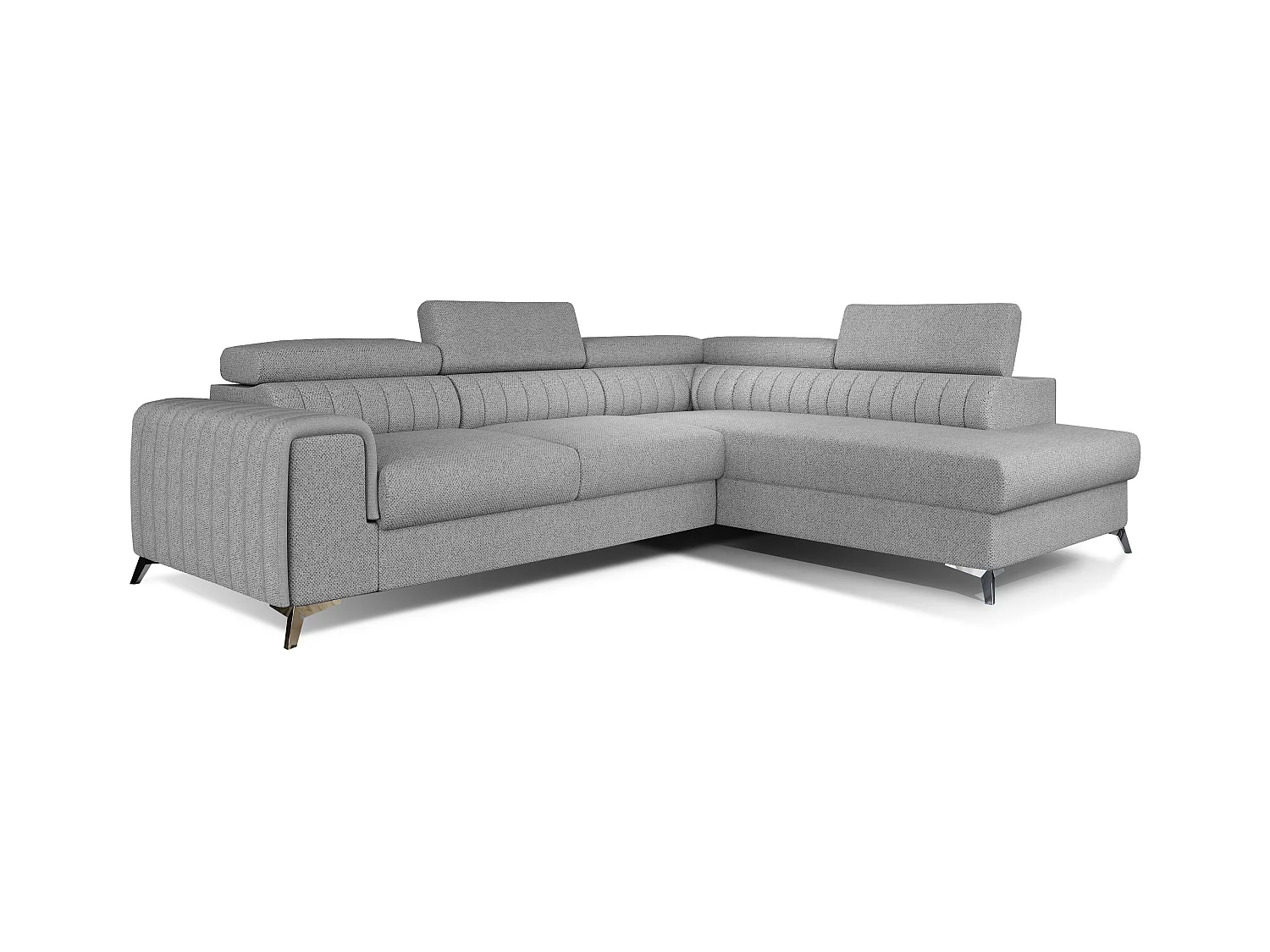 Canapé angle droit convertible avec appuis-tête réglables tissu gris clair chiné Lozan 275cm