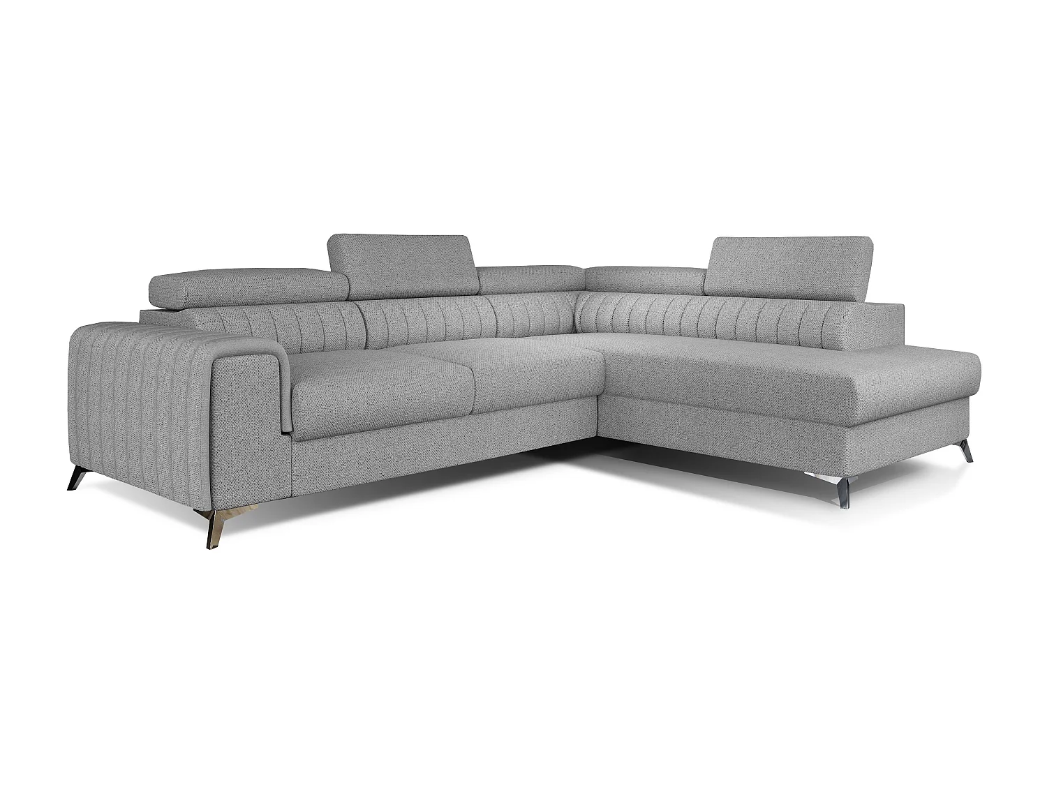 Canapé angle droit convertible avec appuis-tête réglables tissu gris clair chiné Lozan 275cm