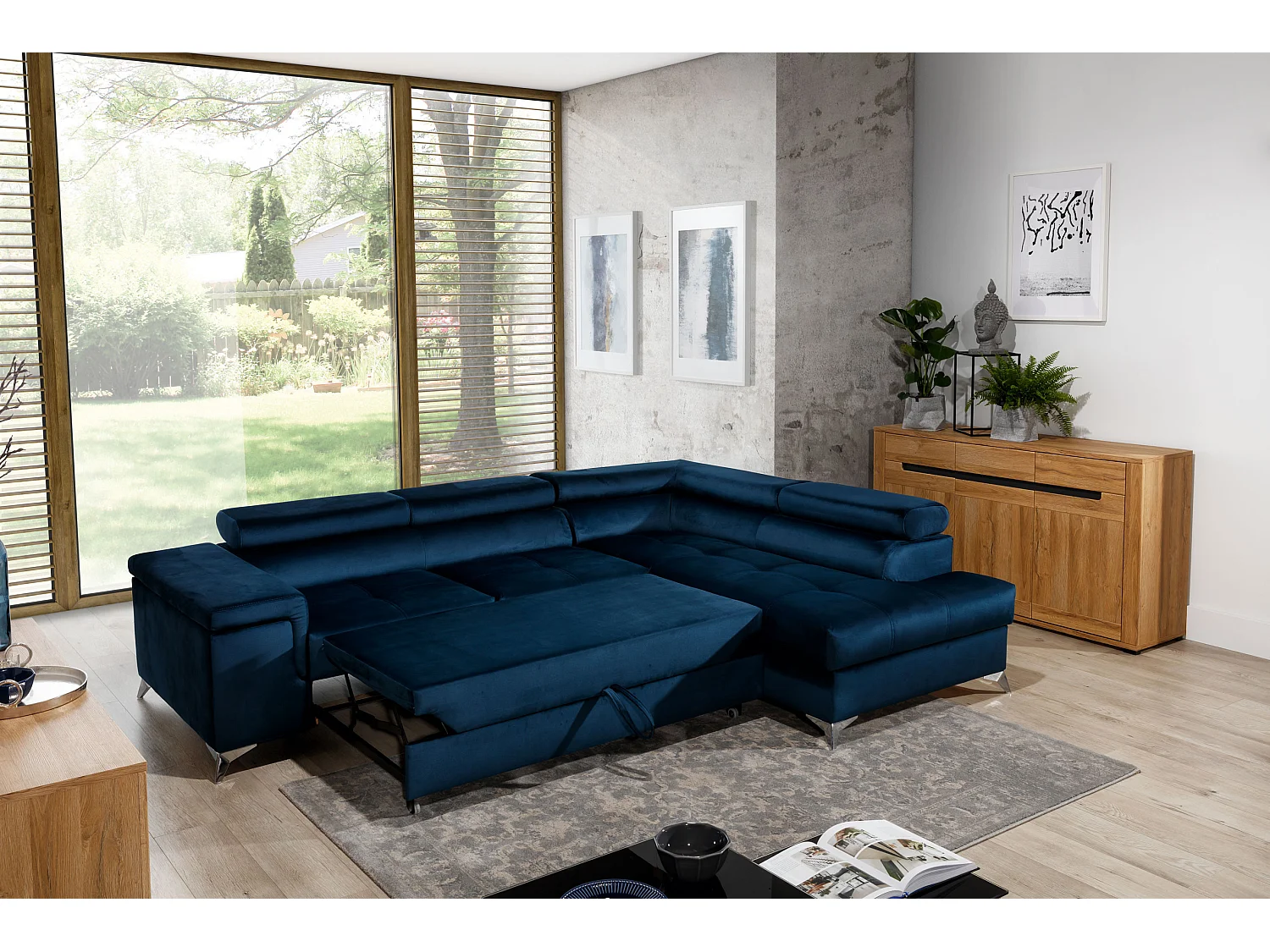 Canapé d'angle droit convertible velours marron foncé Marido 275cm