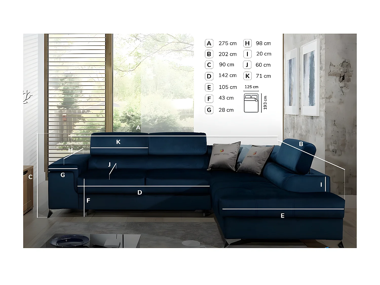 Canapé d'angle droit convertible velours marron foncé Marido 275cm