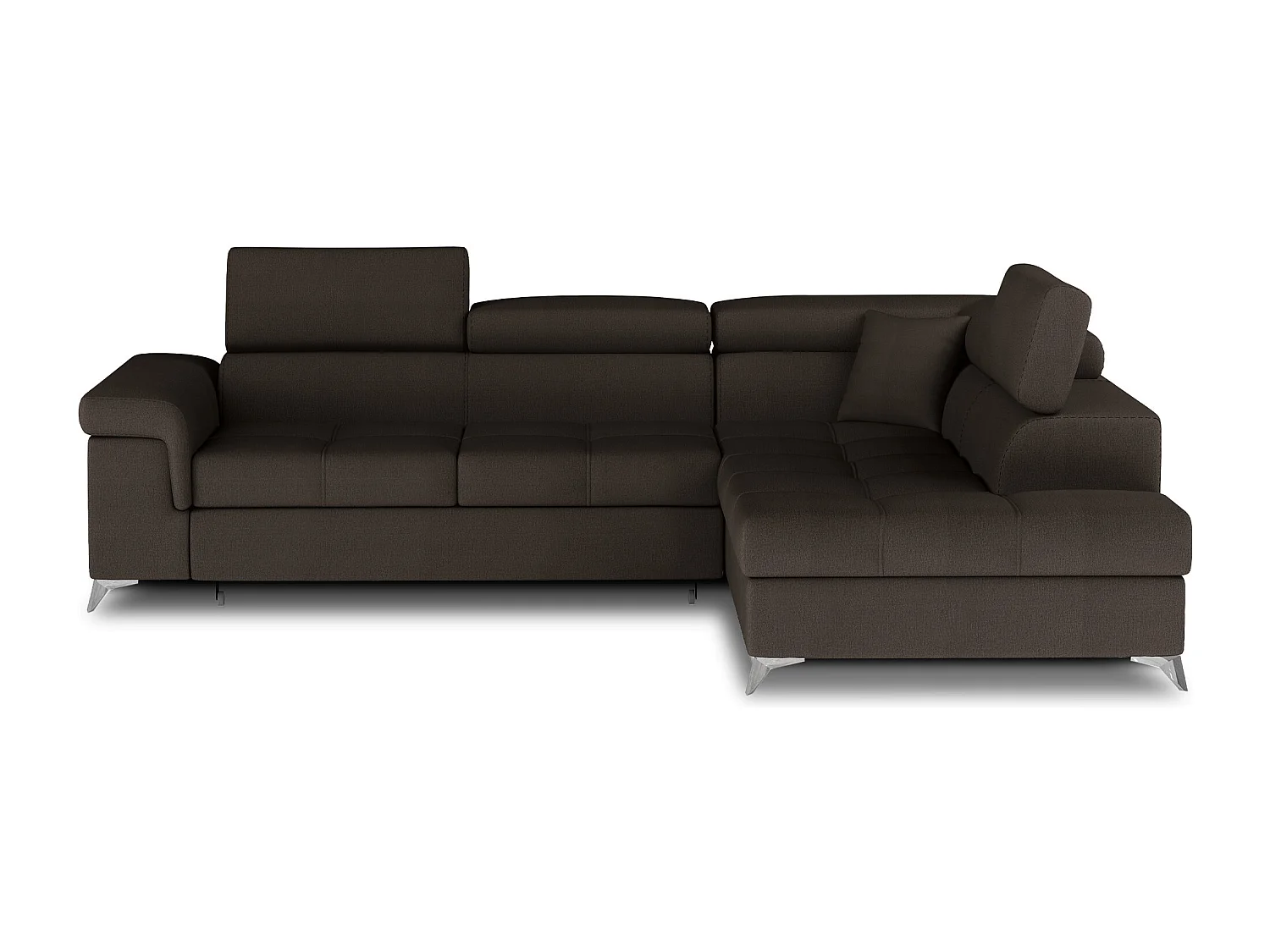 Sofá esquinero convertible de terciopelo MARIDO - Almacenamiento y reposacabezas ajustables-Marrón oscuro-Ángulos rectos