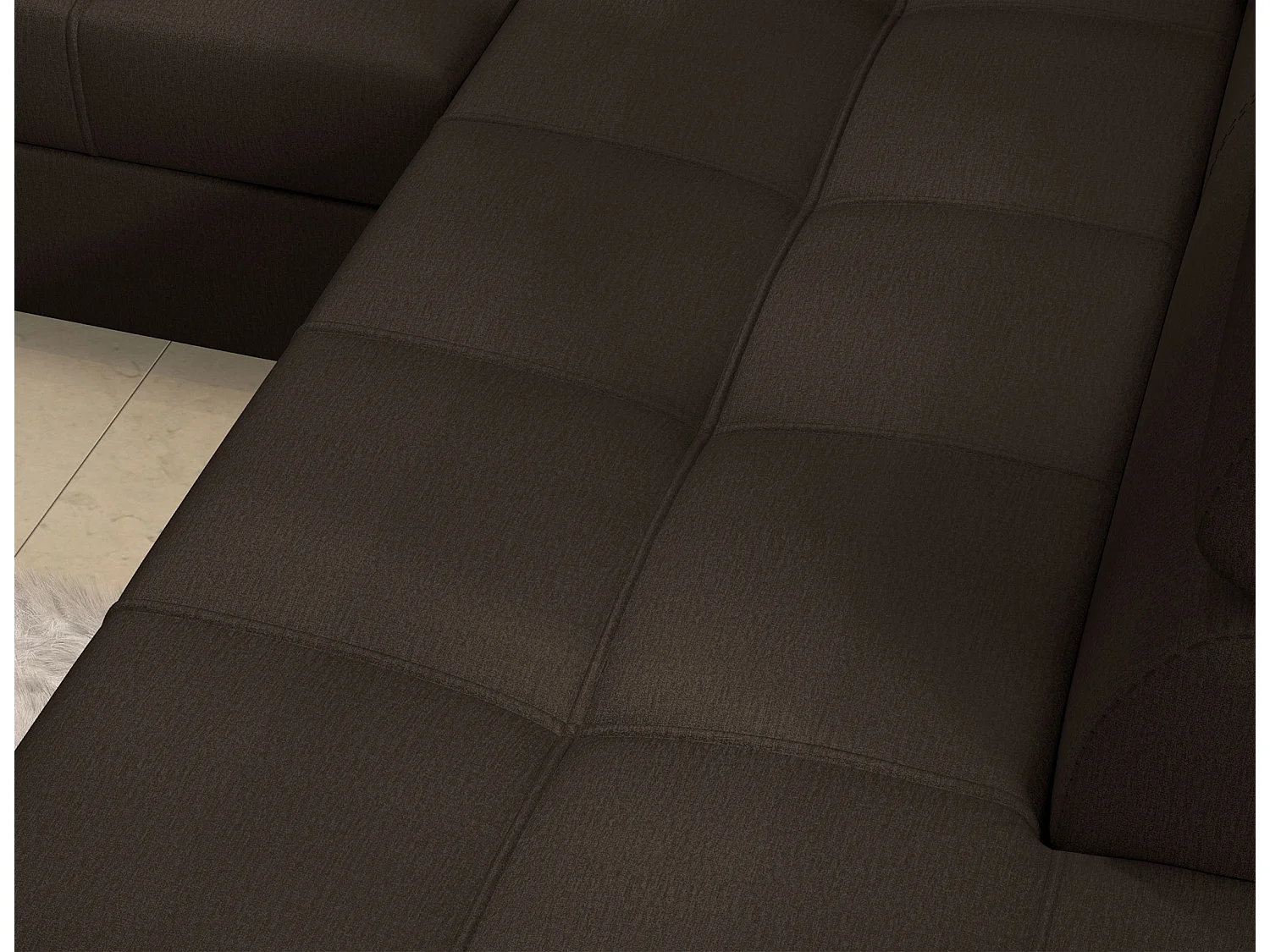 Sofá esquinero convertible de terciopelo MARIDO - Almacenamiento y reposacabezas ajustables-Marrón oscuro-Ángulos rectos