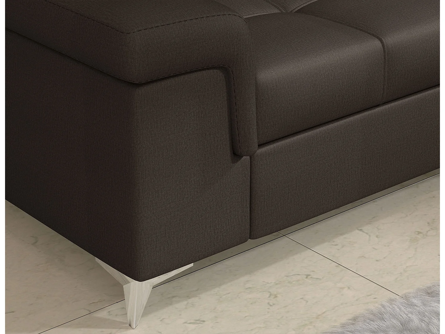 Sofá esquinero convertible de terciopelo MARIDO - Almacenamiento y reposacabezas ajustables-Marrón oscuro-Ángulos rectos