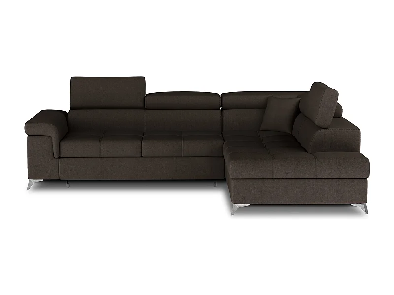 Sofá esquinero convertible de terciopelo MARIDO - Almacenamiento y reposacabezas ajustables-Marrón oscuro-Ángulos rectos