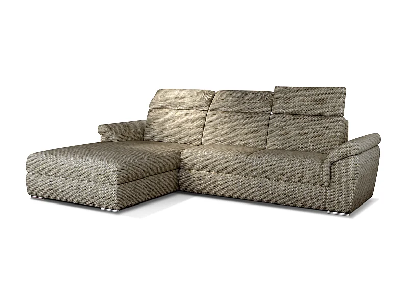 Canapé convertible d'angle gauche tissu beige clair chiné têtières réglables Suzy 272cm