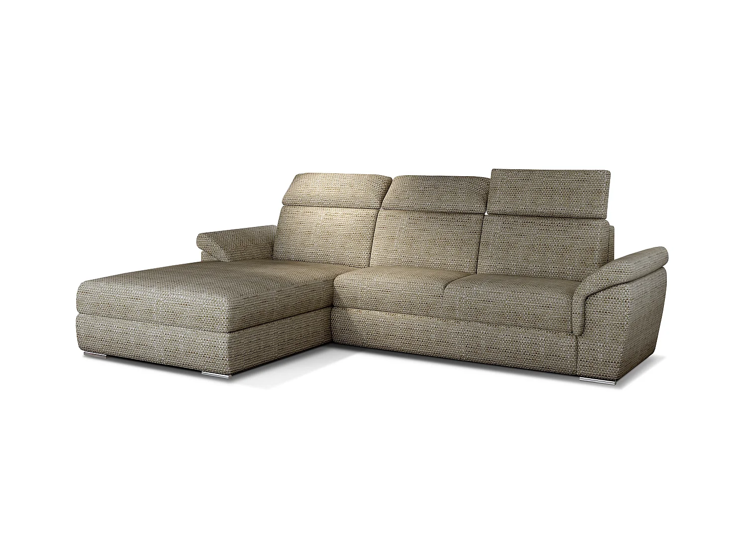 Canapé convertible d'angle gauche tissu beige clair chiné têtières réglables Suzy 272cm