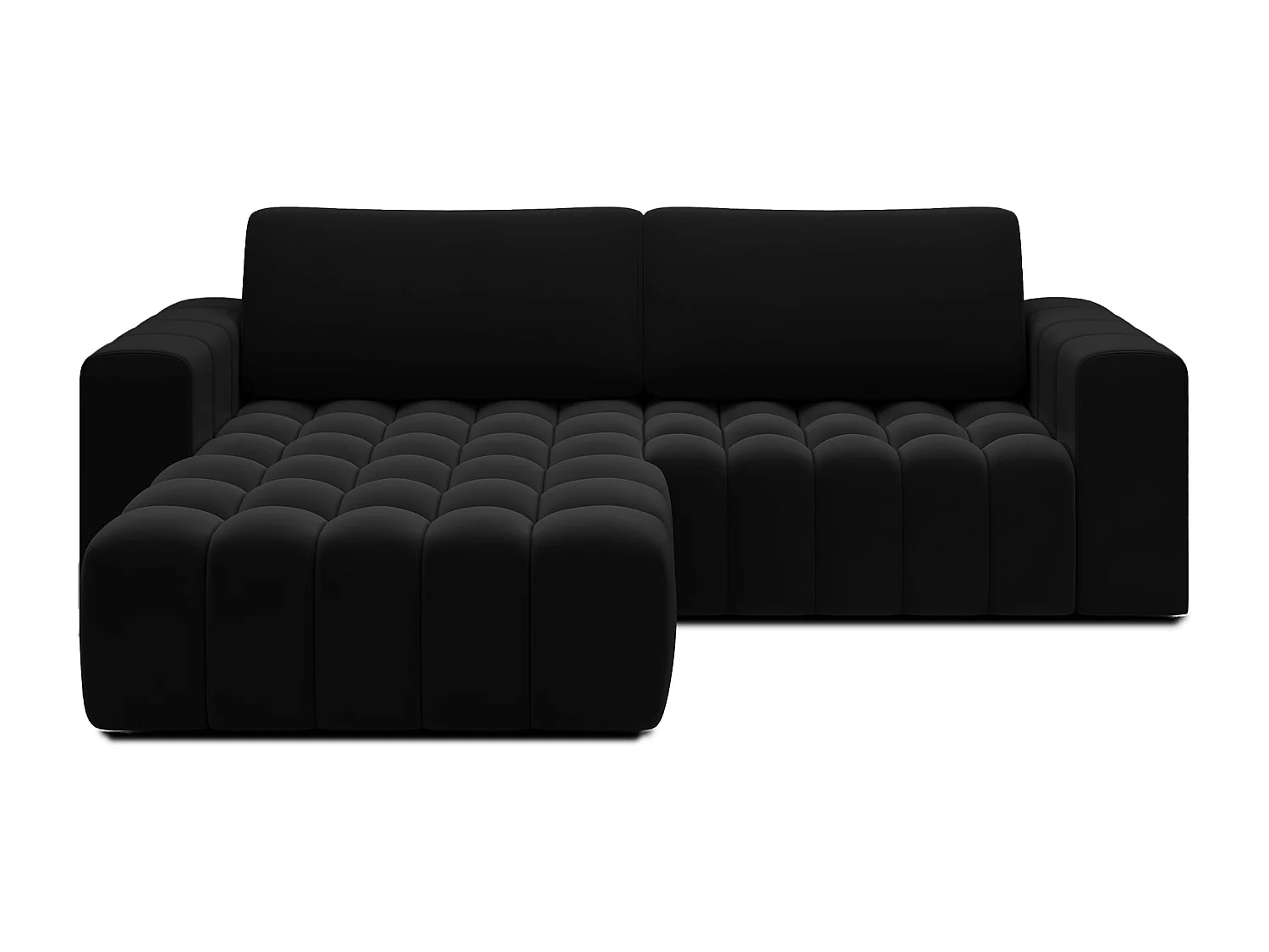 Canapé d’angle velours capitonné BOZEN – Convertible et rangement-Noir-angle gauche