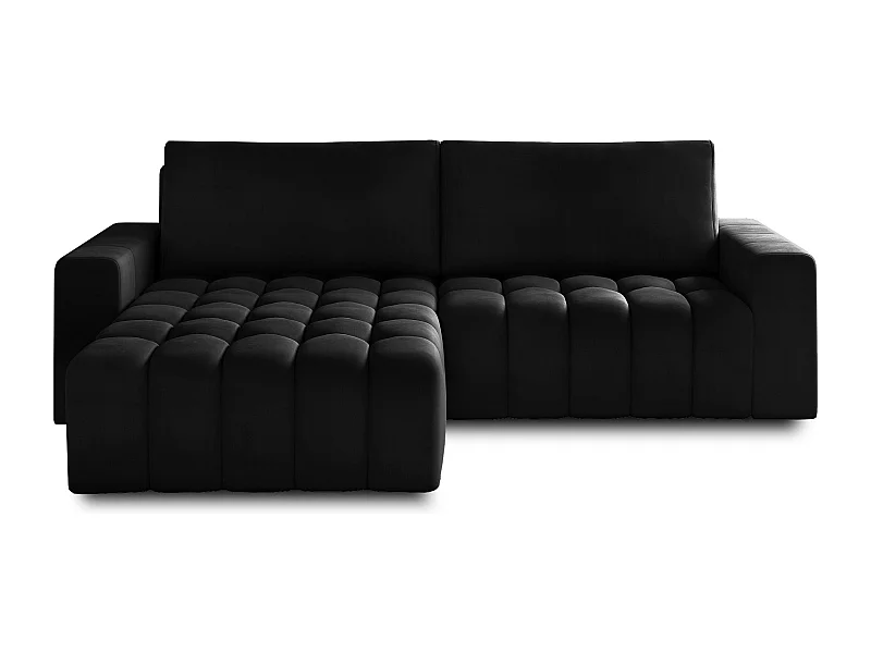 Canapé convertible design velours matelassé noir angle gauche Bozen 250cm
