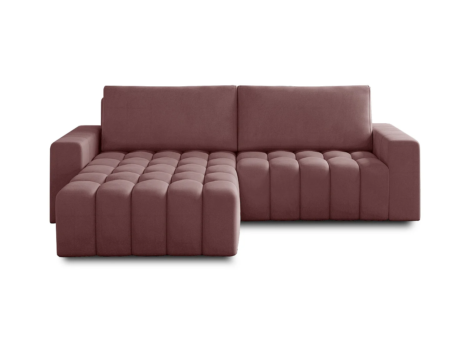 Canapé convertible design velours matelassé rose cuivré angle gauche Bozen 250cm
