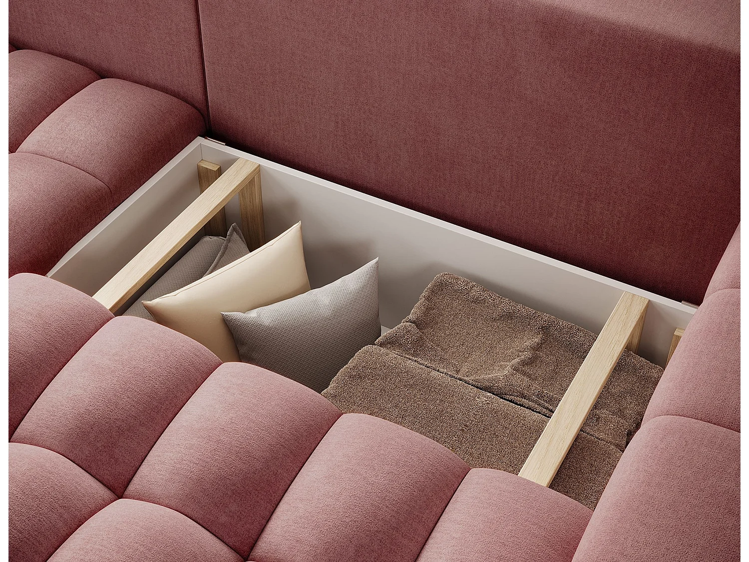 Bozen gecapitonneerde fluwelen hoekbank – Converteerbaar en opbergruimte-Kleur Terracotta-linkerhoek