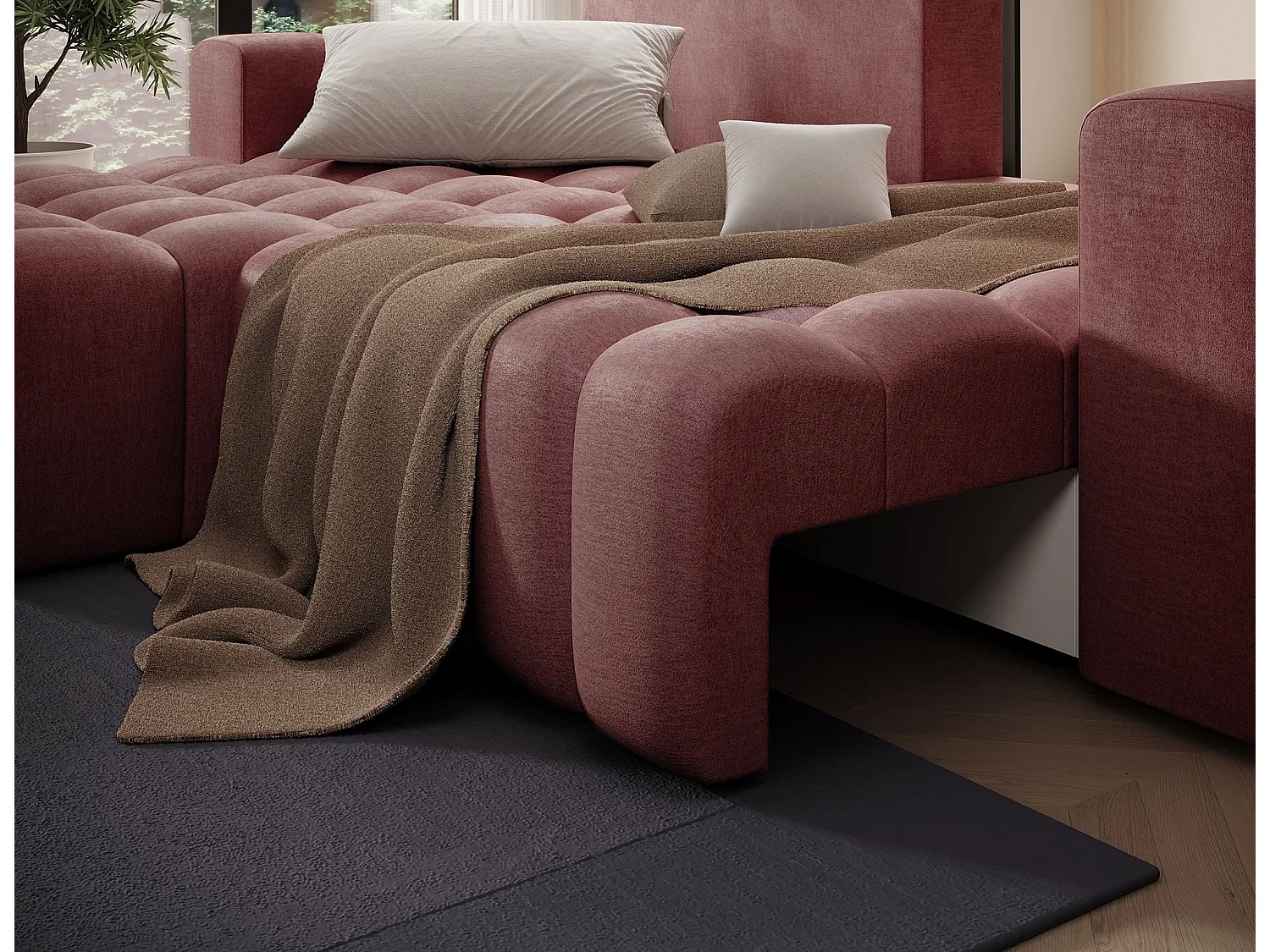 Bozen gecapitonneerde fluwelen hoekbank – Converteerbaar en opbergruimte-Kleur Terracotta-linkerhoek