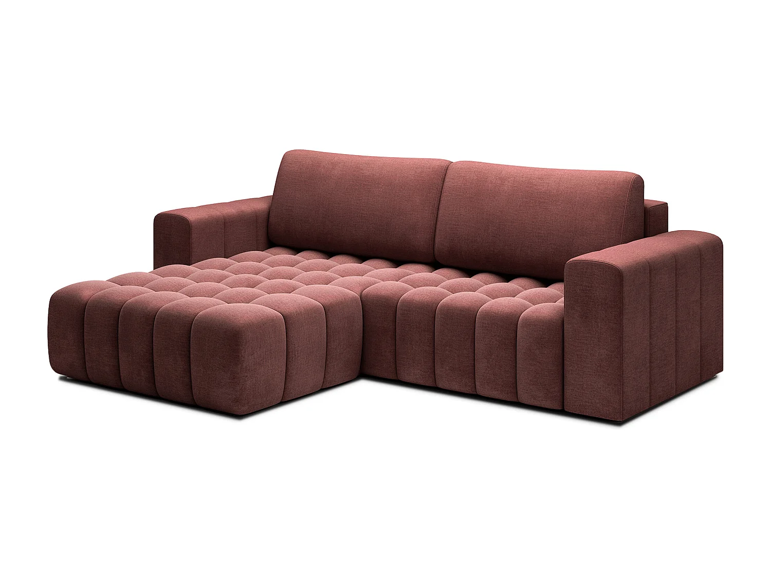 Bozen gecapitonneerde fluwelen hoekbank – Converteerbaar en opbergruimte-Kleur Terracotta-linkerhoek