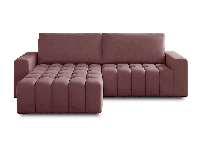 Canapé convertible design velours matelassé rose cuivré angle gauche Bozen 250cm