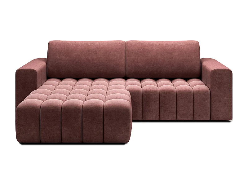 Canapé d’angle velours capitonné BOZEN – Convertible et rangement-Terracotta-angle gauche