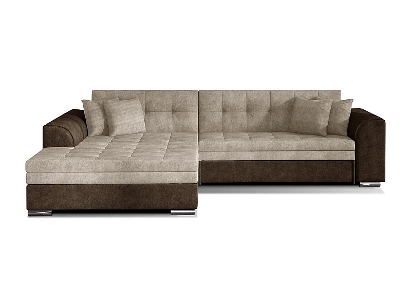 Canapé d'angle gauche convertible 4 places tissu marron et beige Looka 295cm